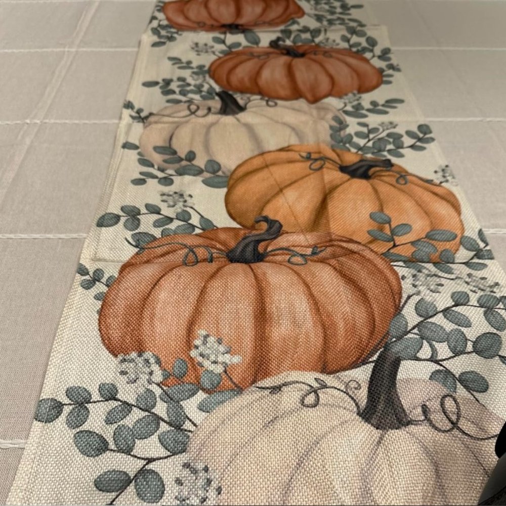 Pumpkin Table Runner Fall Decor Cottage Farmhouse Thanksgiving Decoration Orange